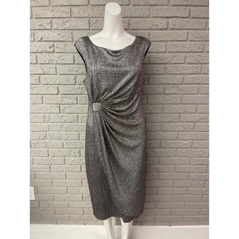Connected Apparel Lisa Silver Textured Dress Size 12